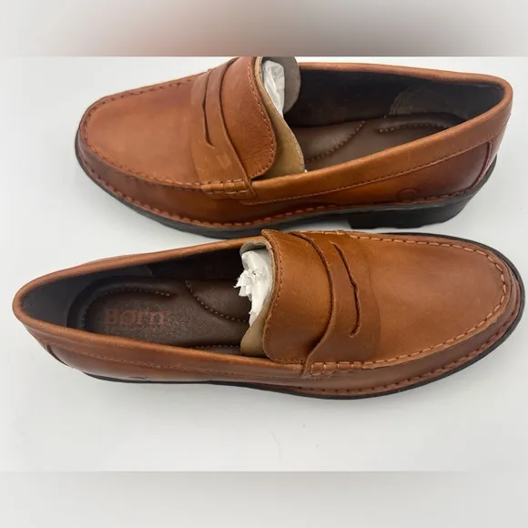 Born Carrera Leather Penny Loafer Lug Soles Brown Women’s Size 8.5M NEW W/Box