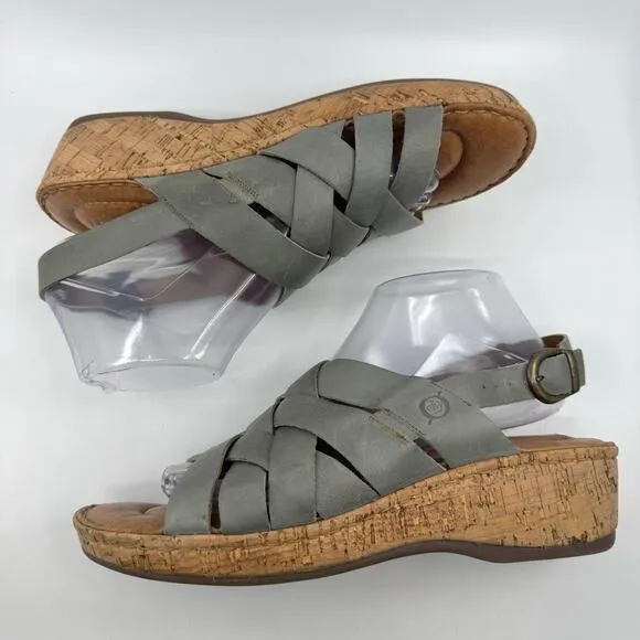 Born Laila Leather Ankle Slingback Wedge Sandals Blue Gray Womens Size US 10M