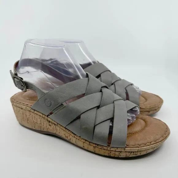 Born Laila Leather Ankle Slingback Wedge Sandals Blue Gray Womens Size US 10M
