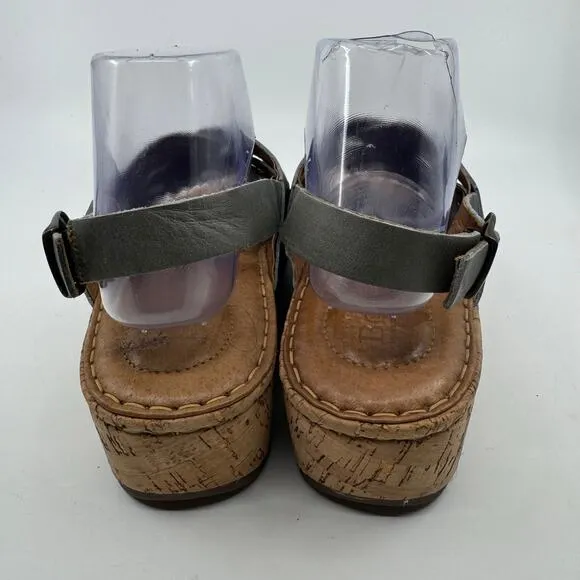 Born Laila Leather Ankle Slingback Wedge Sandals Blue Gray Womens Size US 10M