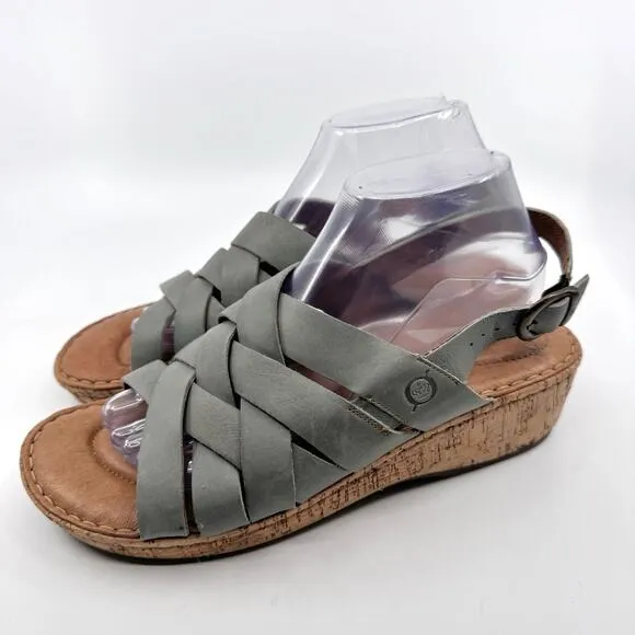Born Laila Leather Ankle Slingback Wedge Sandals Blue Gray Womens Size US 10M