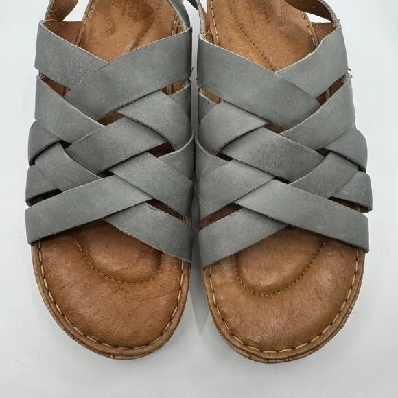 Born Laila Leather Ankle Slingback Wedge Sandals Blue Gray Womens Size US 10M