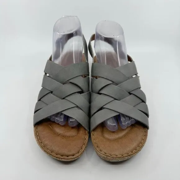Born Laila Leather Ankle Slingback Wedge Sandals Blue Gray Womens Size US 10M