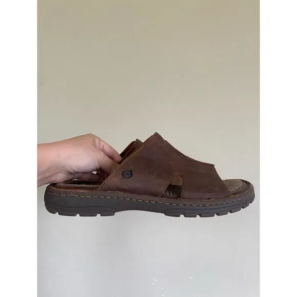 BORN SLIDE SANDALS MENS BROWN LEATHER UPPER SIZE 8M