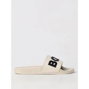 Boss Logo Slides Casual Footwear Men White Sandals