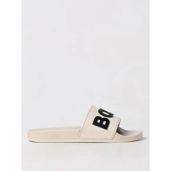 Boss Logo Slides Casual Footwear Men White Sandals