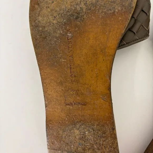 Bottega Veneta Brown Intrecciato Woven Leather Slip On Slide Sandals