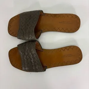 Bottega Veneta Brown Intrecciato Woven Leather Slip On Slide Sandals