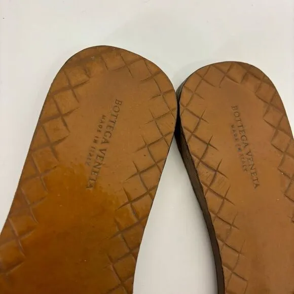 Bottega Veneta Brown Intrecciato Woven Leather Slip On Slide Sandals