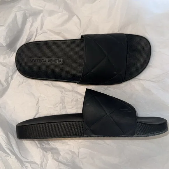 Bottega Veneta Vintage Black Quilted Rubber Slides size 45