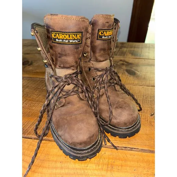Boys Carolina Brown Upper Leather Lace Up Work Boot Shoes Size 3