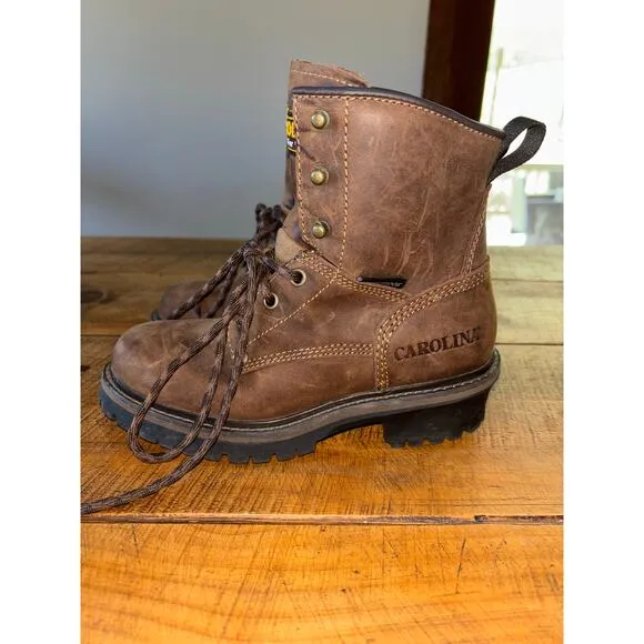 Boys Carolina Brown Upper Leather Lace Up Work Boot Shoes Size 3