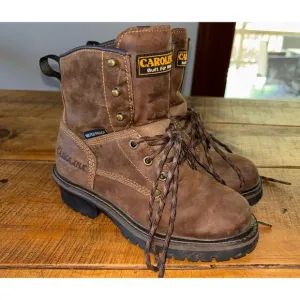 Boys Carolina Brown Upper Leather Lace Up Work Boot Shoes Size 3
