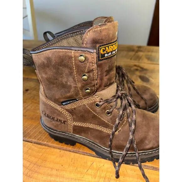 Boys Carolina Brown Upper Leather Lace Up Work Boot Shoes Size 3