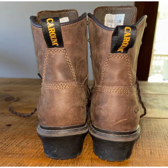 Boys Carolina Brown Upper Leather Lace Up Work Boot Shoes Size 3