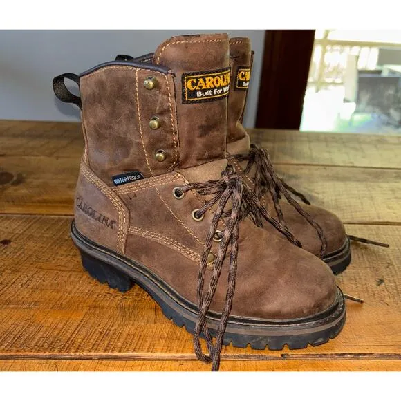 Boys Carolina Brown Upper Leather Lace Up Work Boot Shoes Size 3