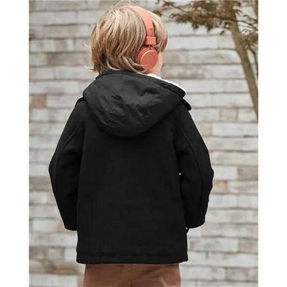 Boys Wool Blend Winter Coat Notched Collar Double Breasted Hooded Pea Coat Warm