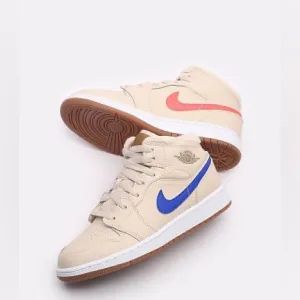 Brand New Air Jordan 1 Mid “Utility Fleece Peal White “Big Kids Sneakers