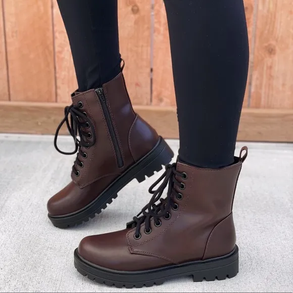 Brown Lace up Combat Boots