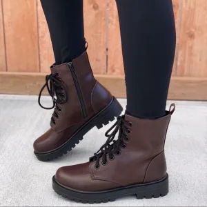 Brown Lace up Combat Boots