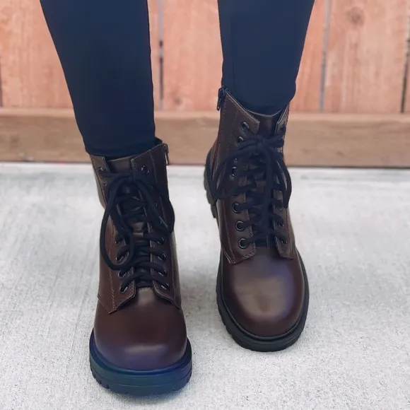 Brown Lace up Combat Boots
