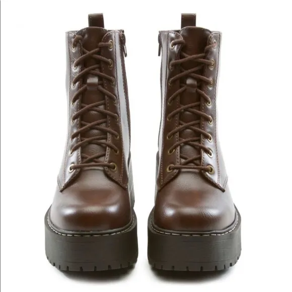 Brown Lace Up Platform Combat Boots