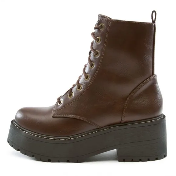 Brown Lace Up Platform Combat Boots