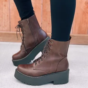 Brown Lace Up Platform Combat Boots