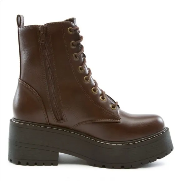 Brown Lace Up Platform Combat Boots