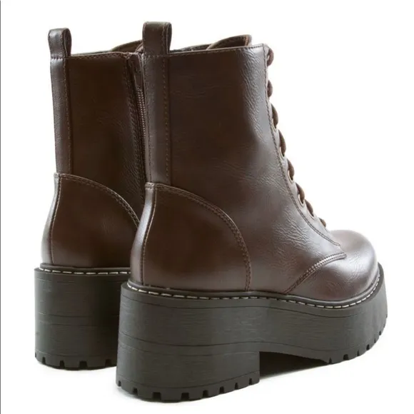Brown Lace Up Platform Combat Boots