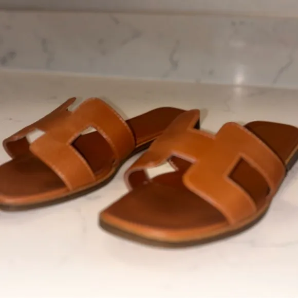 Brown Leather Slide Sandals