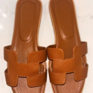 Brown Leather Slide Sandals