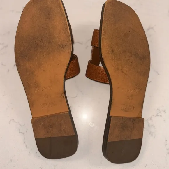 Brown Leather Slide Sandals