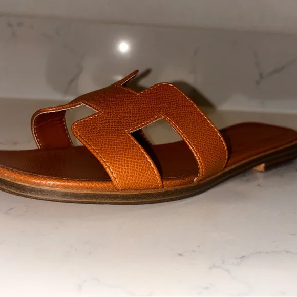 Brown Leather Slide Sandals