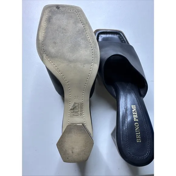 Bruno Premi  Black SZ 6 / 37 leather Open Toe sandal black Block Heel