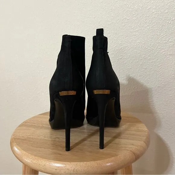 Burberry Black Nubuck Leather Peep Toe Lace Up Ankle Boots Size 39