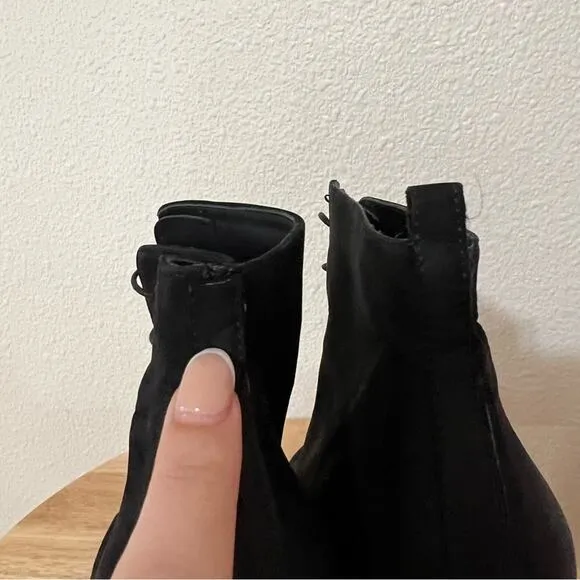 Burberry Black Nubuck Leather Peep Toe Lace Up Ankle Boots Size 39