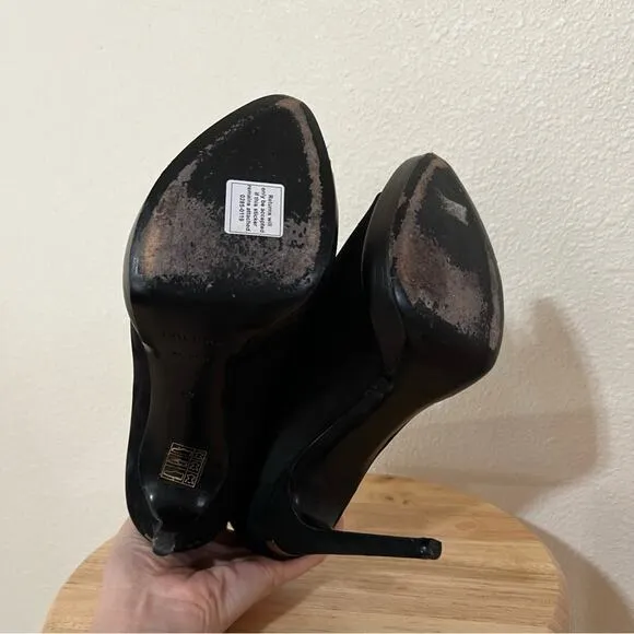 Burberry Black Nubuck Leather Peep Toe Lace Up Ankle Boots Size 39