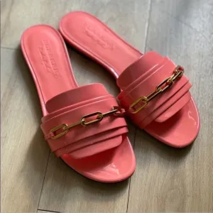 Burberry Coral Slide Sandals with Gold Chain