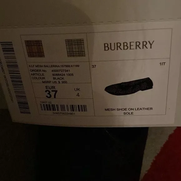 Burberry Mesh Ballerina Flats size 6.5 EU 37 Black Mesh Ballet Flats