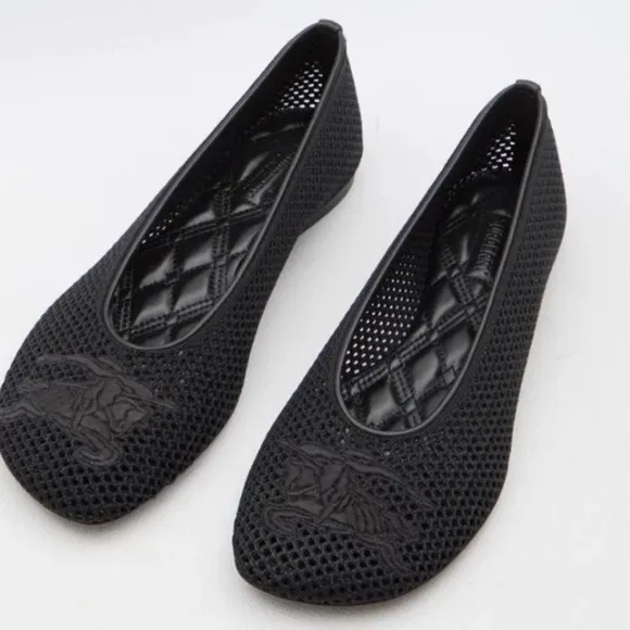 Burberry Mesh Ballerina Flats size 6.5 EU 37 Black Mesh Ballet Flats