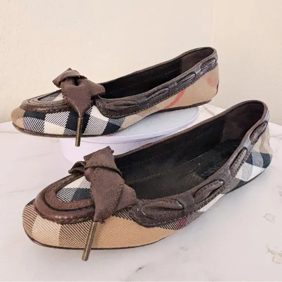 Burberry Nova Check Pattern Canvas Ballet Flats Women's Size: 7 | IT 37