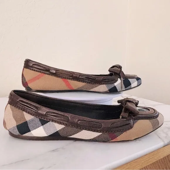 Burberry Nova Check Pattern Canvas Ballet Flats Women's Size: 7 | IT 37