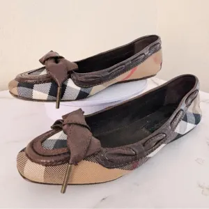 Burberry Nova Check Pattern Canvas Ballet Flats Women's Size: 7 | IT 37