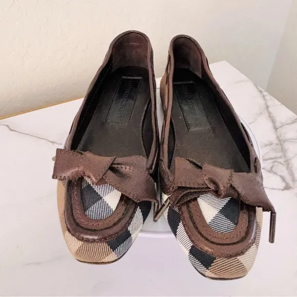 Burberry Nova Check Pattern Canvas Ballet Flats Women's Size: 7 | IT 37