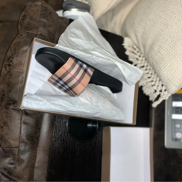 Burberry Plaid Slide Sandals