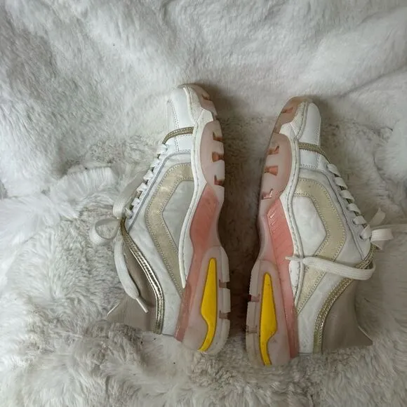 C La Canadienne Women’s White/Pink/Yellow/Beige Leather Sneakers 6.5 US / 37 EU