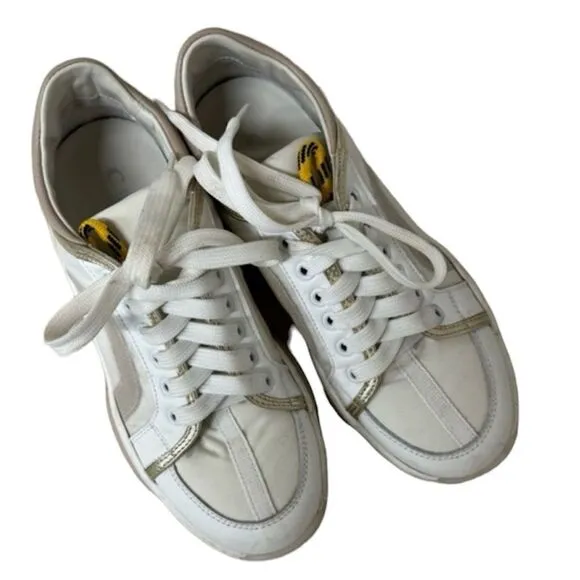 C La Canadienne Women’s White/Pink/Yellow/Beige Leather Sneakers 6.5 US / 37 EU