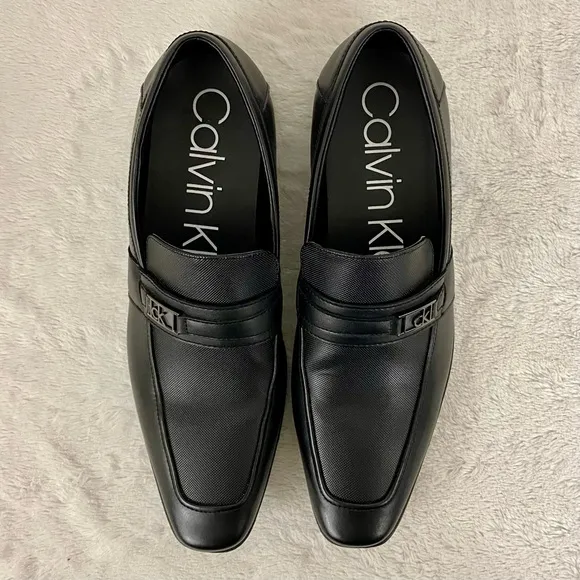 Calvin Klein Bartley Bit Diamond Black Leather Loafers Men’s Size 12