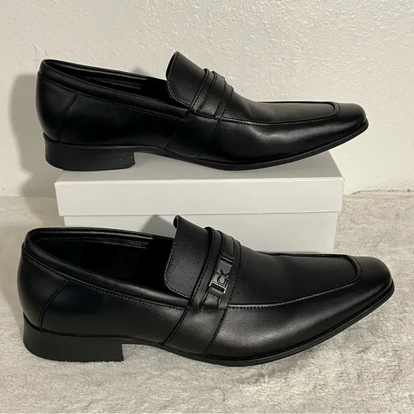 Calvin Klein Bartley Bit Diamond Black Leather Loafers Men’s Size 12